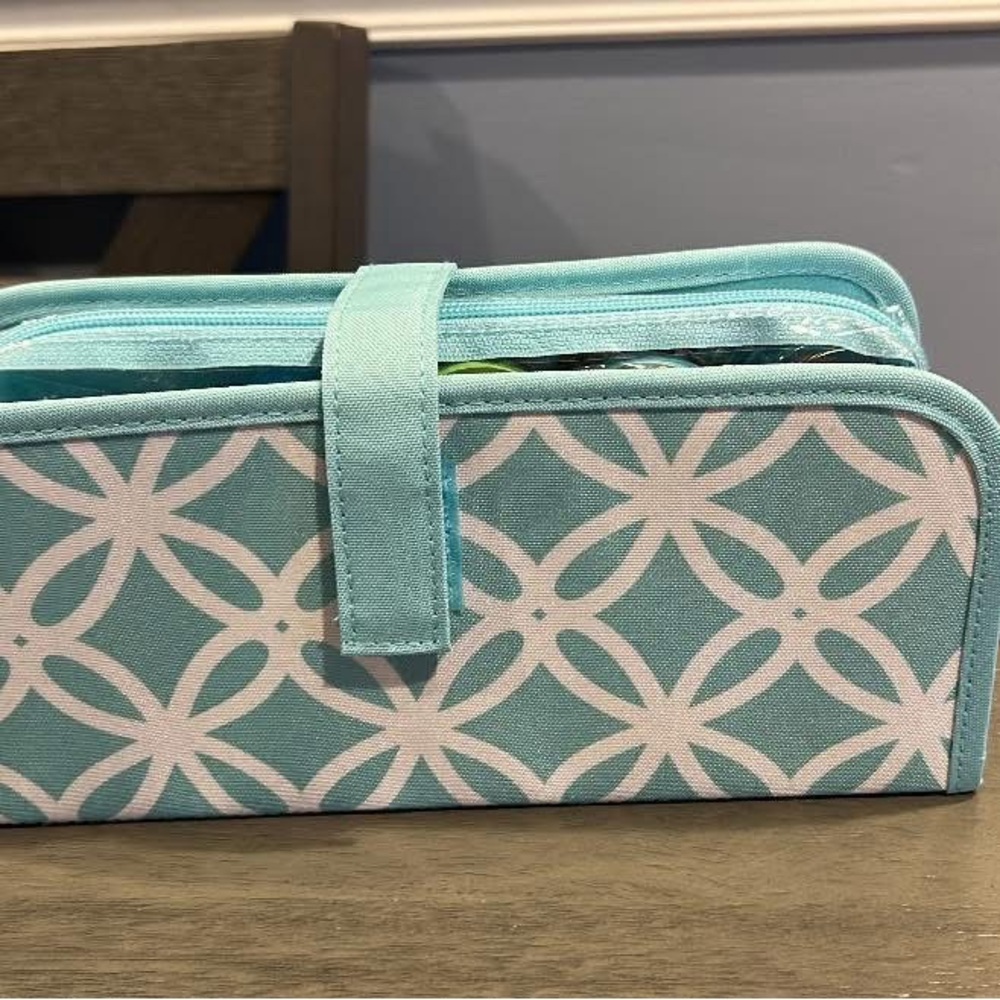 Washi tape storage bag.  Aqua and White Patterned